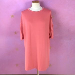 ZARA SHIFT DRESS WOMEN'S SMALL CORAL  WITH ADJUSTABLE SLEEVES LANGENLOOK EARTHY